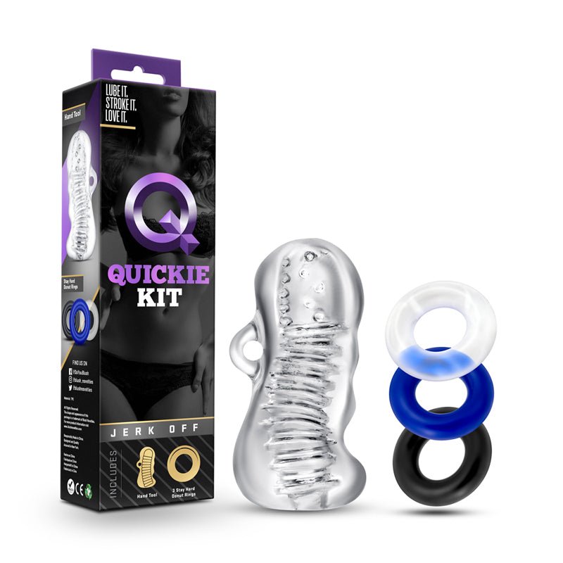 Quickie Kit Jerk Off Stroker & 3 - Piece Cockring Set Clear - Royal Sins