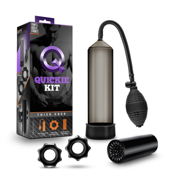 "Quickie Kit Thick Cock Pump, Stroker & 2 - Piece Cockring Set Black" - Royal Sins