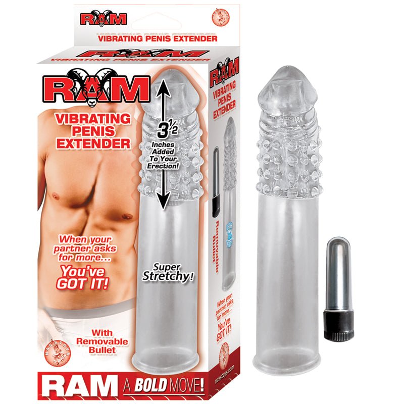 Ram 3.5in. Vibrating Penis Extender (Clear) - Royal Sins