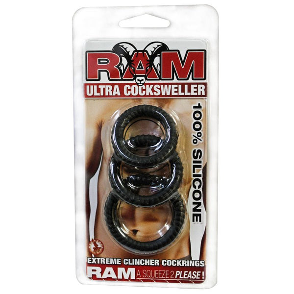 Ram Ultra Silicone Cocksweller 3 Cock Rings (Black) - Royal Sins