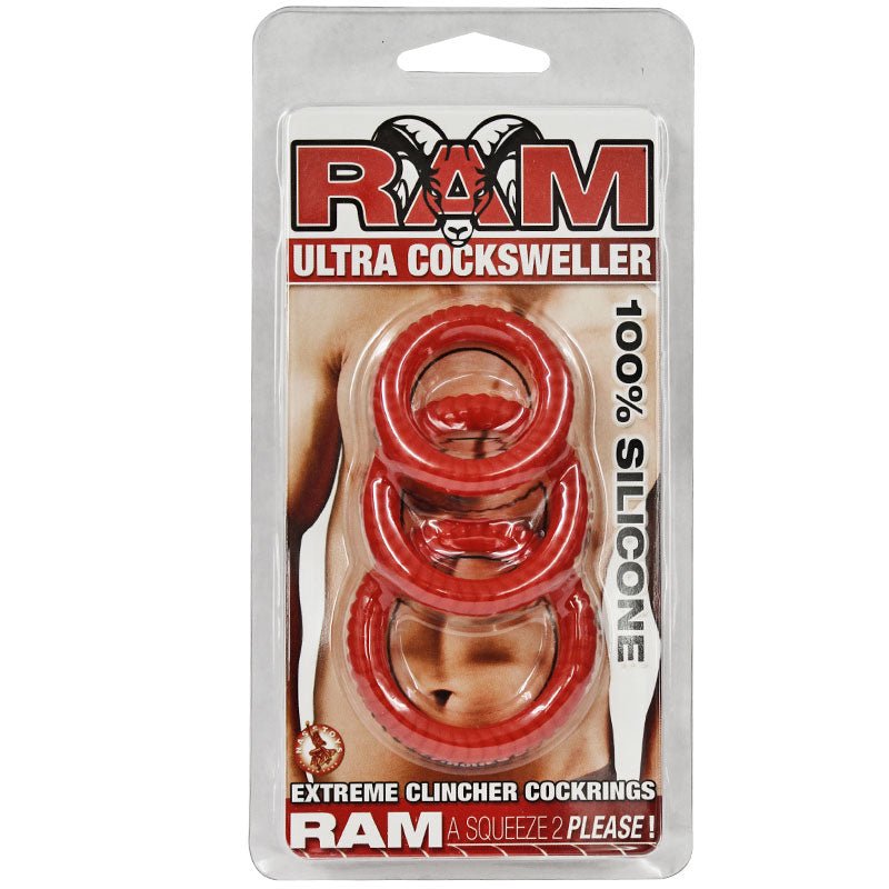 Ram Ultra Silicone Cocksweller 3 Cock Rings (Red) - Royal Sins