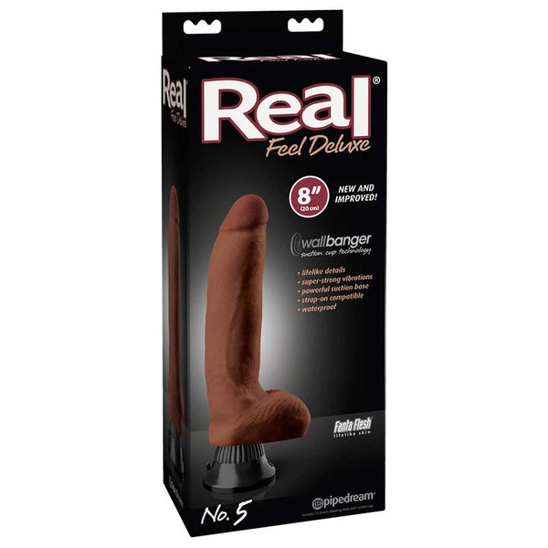 Real Feel Deluxe No. 5 Realistic 8 in. Vibrating Dildo With Balls and Suction Cup Brown - Royal Sins