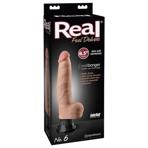 Real Feel Deluxe No. 6 Realistic 8.5 in. Vibrating Dildo With Balls and Suction Cup Beige - Royal Sins