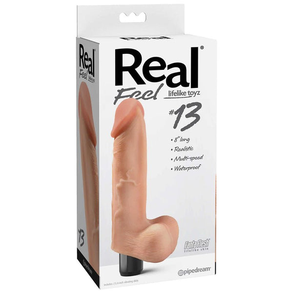 Real Feel Lifelike Toyz No. 13 Realistic 8 in. Vibrating Dildo With Balls Beige - Royal Sins