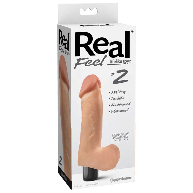 Real Feel Lifelike Toyz No. 2 Realistic 7.25 in. Vibrating Dildo With Balls Beige - Royal Sins