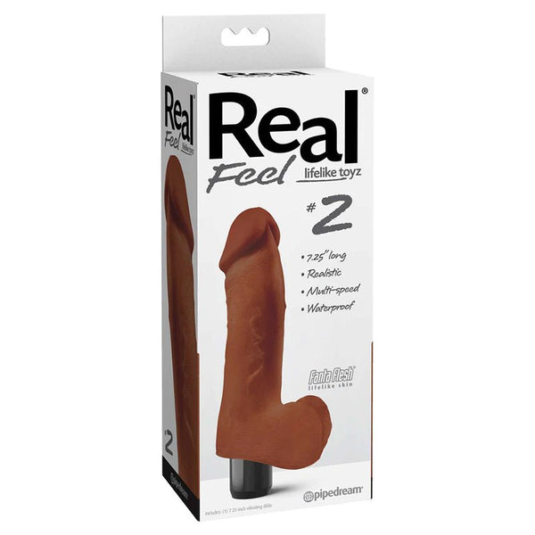 Real Feel Lifelike Toyz No. 2 Realistic 7.25 in. Vibrating Dildo With Balls Brown - Royal Sins
