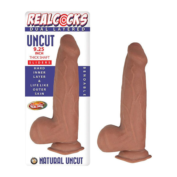 Realcocks Dual Layered Uncut Slider Thick Shaft 9.25 in. Brown - Royal Sins