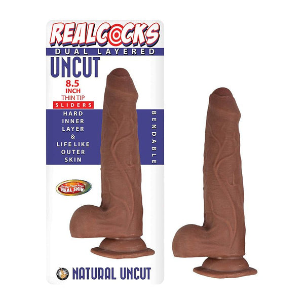 Realcocks Dual Layered Uncut Slider Thin Tip 8.5 in. Brown - Royal Sins