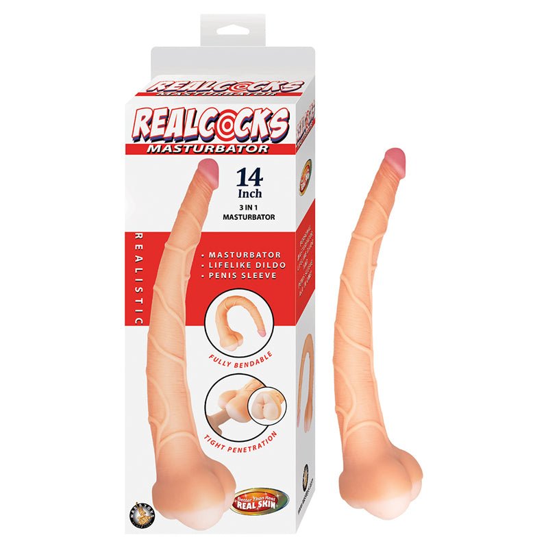 Realcocks Masturbator 14 in. 3 - in - 1 Dildo, Sleeve & Stroker Beige - Royal Sins