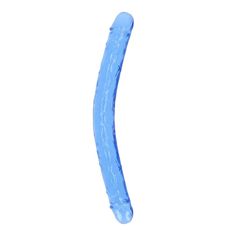 RealRock Crystal Clear Double Dong 18 in. Dual - Ended Dildo Blue - Royal Sins