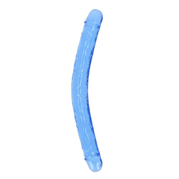 RealRock Crystal Clear Double Dong 18 in. Dual - Ended Dildo Blue - Royal Sins