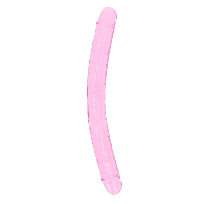 RealRock Crystal Clear Double Dong 18 in. Dual - Ended Dildo Pink - Royal Sins