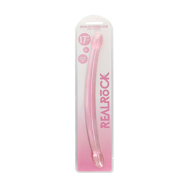 RealRock Crystal Clear Non - Realistic 17 in. Double Dildo Pink - Royal Sins
