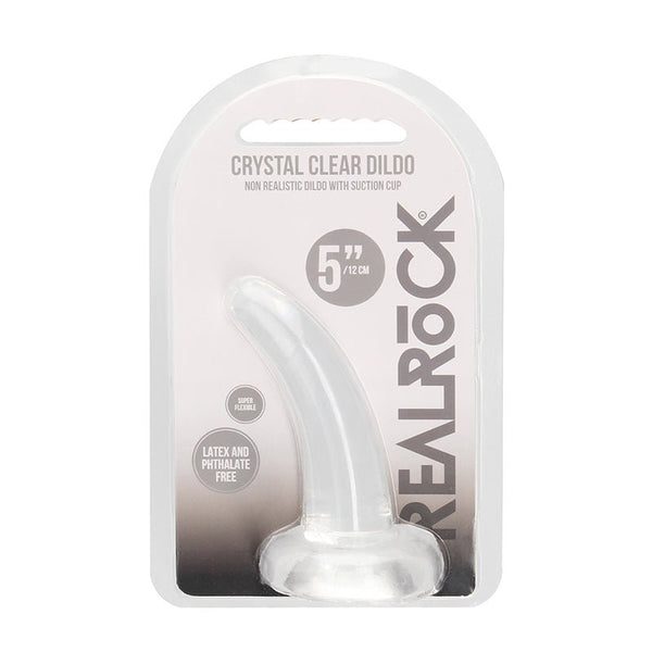 RealRock Crystal Clear Non - Realistic 5 in. Curved Dildo With Suction Cup Clear - Royal Sins