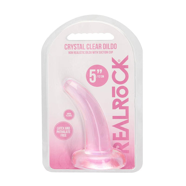 RealRock Crystal Clear Non - Realistic 5 in. Curved Dildo With Suction Cup Pink - Royal Sins