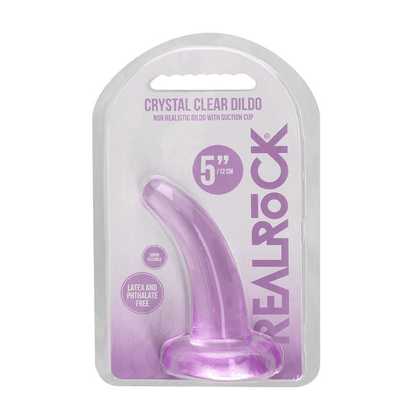 RealRock Crystal Clear Non - Realistic 5 in. Curved Dildo With Suction Cup Purple - Royal Sins