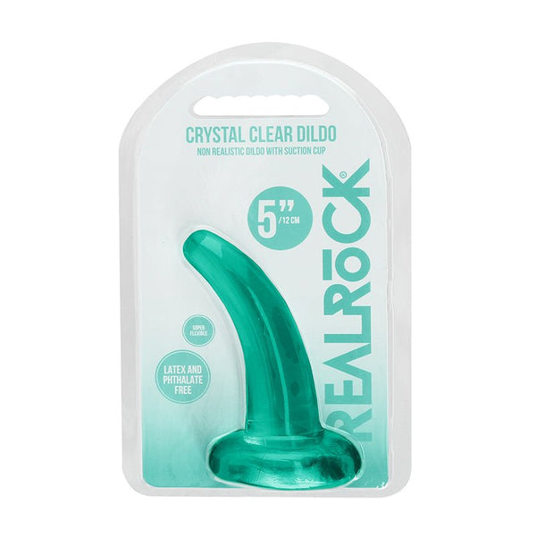 RealRock Crystal Clear Non - Realistic 5 in. Curved Dildo With Suction Cup Turquoise - Royal Sins
