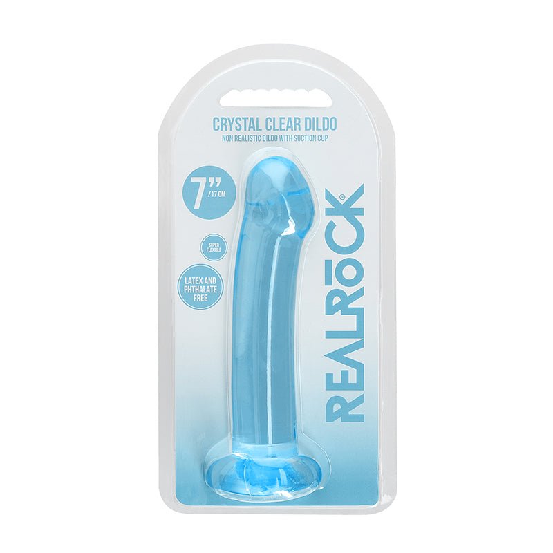RealRock Crystal Clear Non - Realistic 7 in. Dildo With Suction Cup Blue - Royal Sins