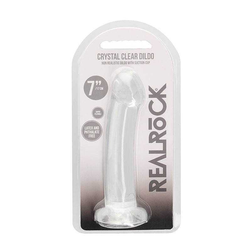 RealRock Crystal Clear Non - Realistic 7 in. Dildo With Suction Cup Clear - Royal Sins