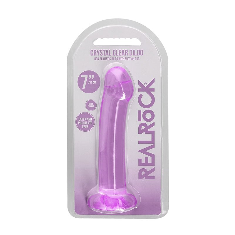 RealRock Crystal Clear Non - Realistic 7 in. Dildo With Suction Cup Purple - Royal Sins