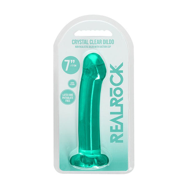 RealRock Crystal Clear Non - Realistic 7 in. Dildo With Suction Cup Turquoise - Royal Sins