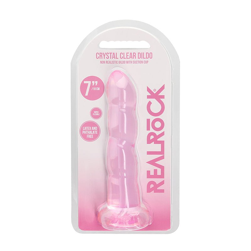 RealRock Crystal Clear Non - Realistic 7 in. Twisted Dildo With Suction Cup Pink - Royal Sins