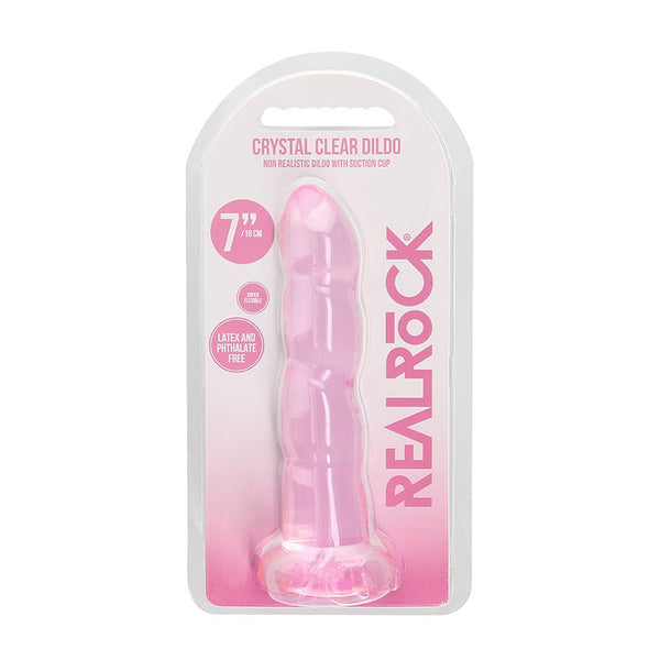 RealRock Crystal Clear Non - Realistic 7 in. Twisted Dildo With Suction Cup Pink - Royal Sins