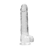 RealRock Crystal Clear Realistic 10 in. Dildo With Balls and Suction Cup Clear - Royal Sins