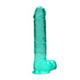 RealRock Crystal Clear Realistic 10 in. Dildo With Balls and Suction Cup Turquoise - Royal Sins