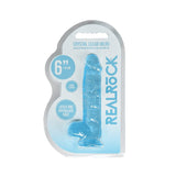 RealRock Crystal Clear Realistic 6 in. Dildo With Balls and Suction Cup Blue - Royal Sins