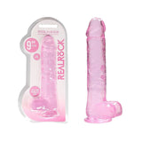 RealRock Crystal Clear Realistic 9 in. Dildo With Balls and Suction Cup Pink - Royal Sins