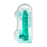 RealRock Crystal Clear Realistic 9 in. Dildo With Balls and Suction Cup Turquoise - Royal Sins