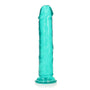 RealRock Crystal Clear Straight 9 in. Dildo Without Balls Turquoise - Royal Sins