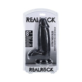 RealRock Extra Thick 8 in. Dildo with Balls Black - Royal Sins