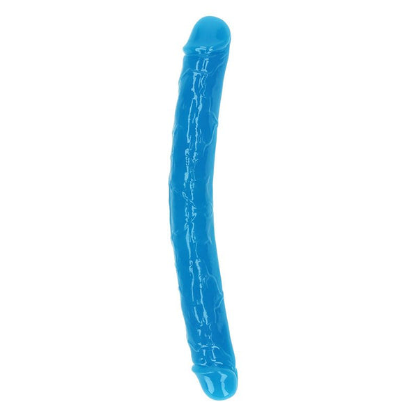 RealRock Glow in the Dark Double Dong 12 in. Dual - Ended Dildo Neon Blue - Royal Sins