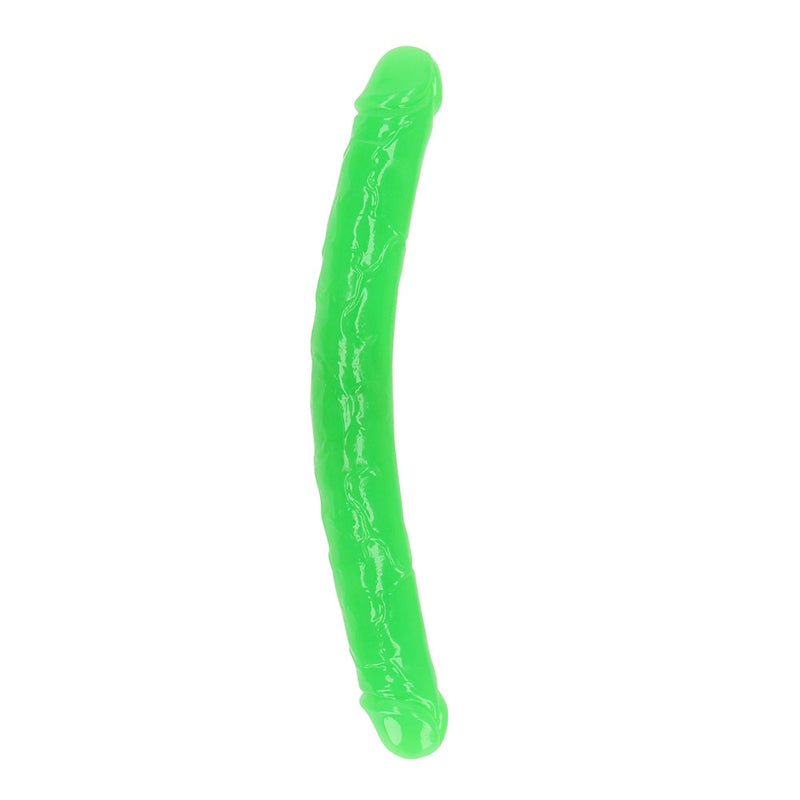RealRock Glow in the Dark Double Dong 15 in. Dual - Ended Dildo Neon Green - Royal Sins