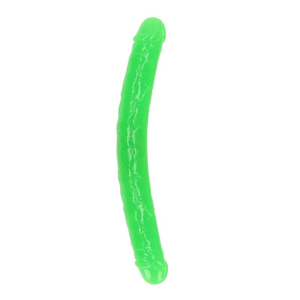 RealRock Glow in the Dark Double Dong 15 in. Dual - Ended Dildo Neon Green - Royal Sins