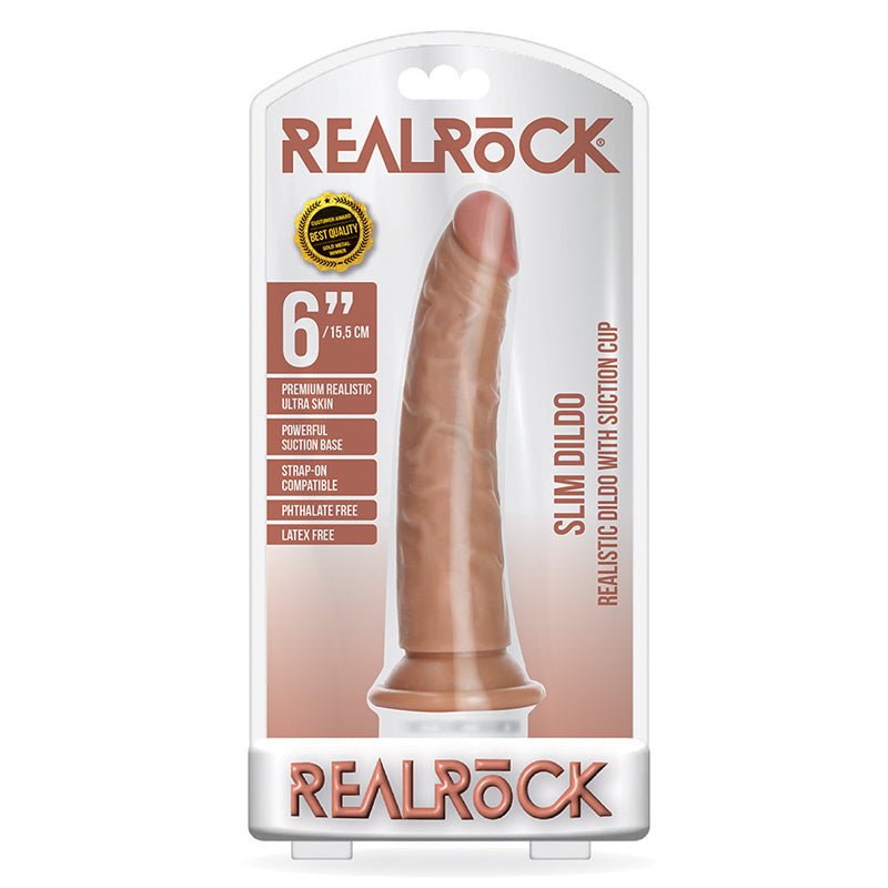 RealRock Realistic 6 in. Slim Dildo With Suction Cup Tan - Royal Sins