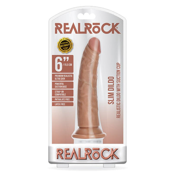 RealRock Realistic 6 in. Slim Dildo With Suction Cup Tan - Royal Sins