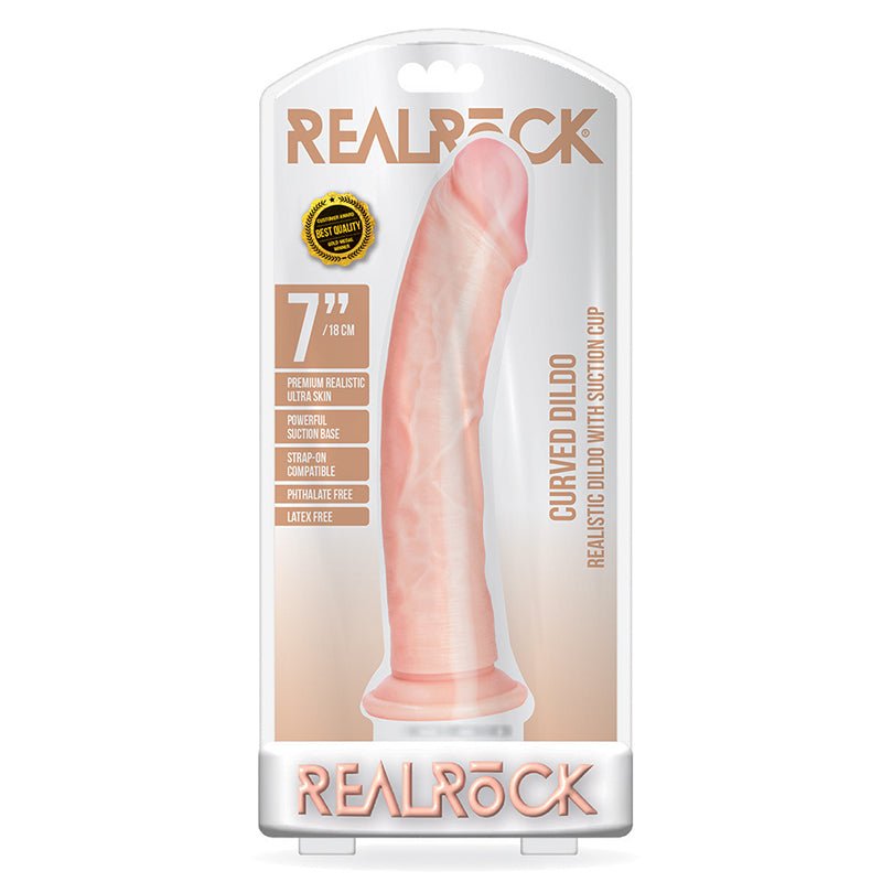 RealRock Realistic 7 in. Curved Dildo With Suction Cup Beige - Royal Sins