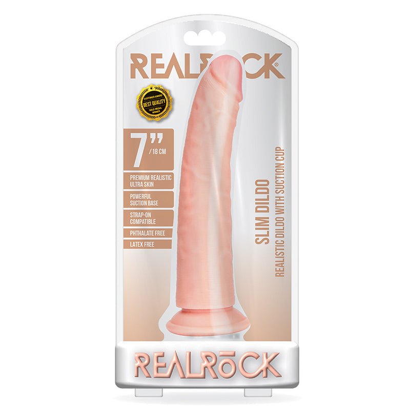 RealRock Realistic 7 in. Slim Dildo With Suction Cup Beige - Royal Sins