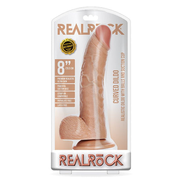 RealRock Realistic 8 in. Curved Dildo With Balls and Suction Cup Tan - Royal Sins
