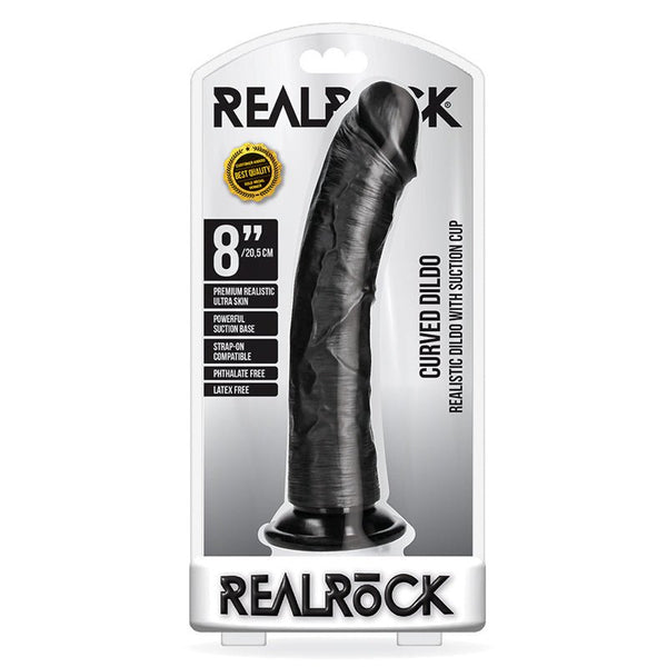 RealRock Realistic 8 in. Curved Dildo With Suction Cup Black - Royal Sins