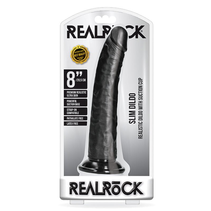 RealRock Realistic 8 in. Slim Dildo With Suction Cup Black - Royal Sins
