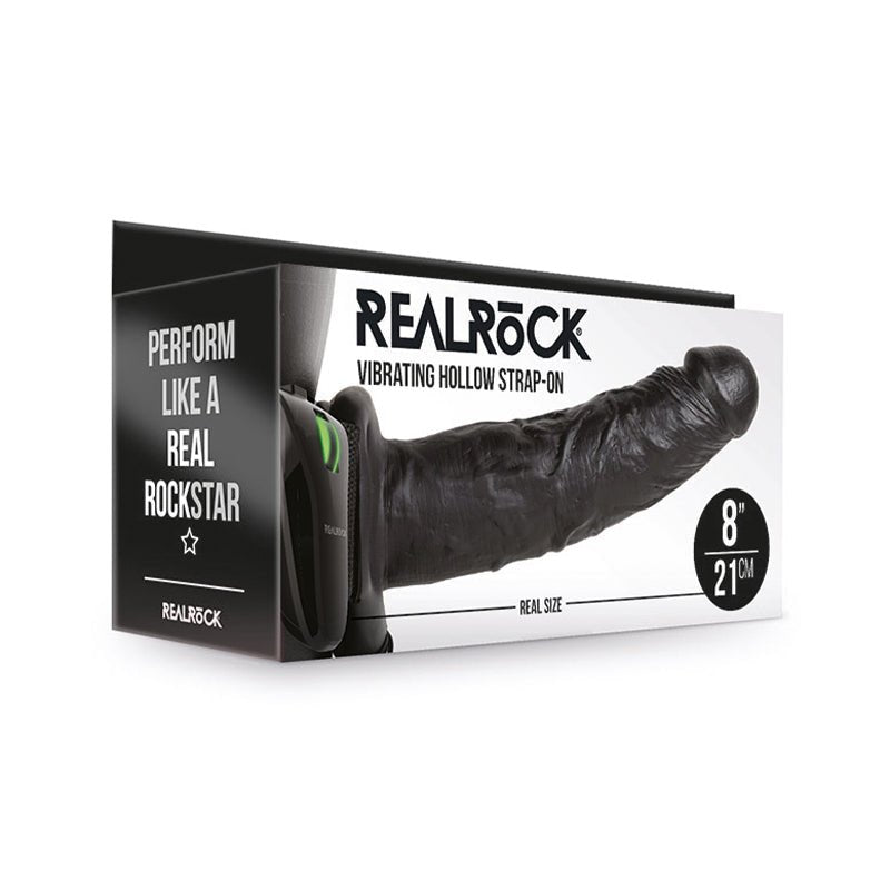 RealRock Realistic 8 in. Vibrating Hollow Strap - On Black - Royal Sins