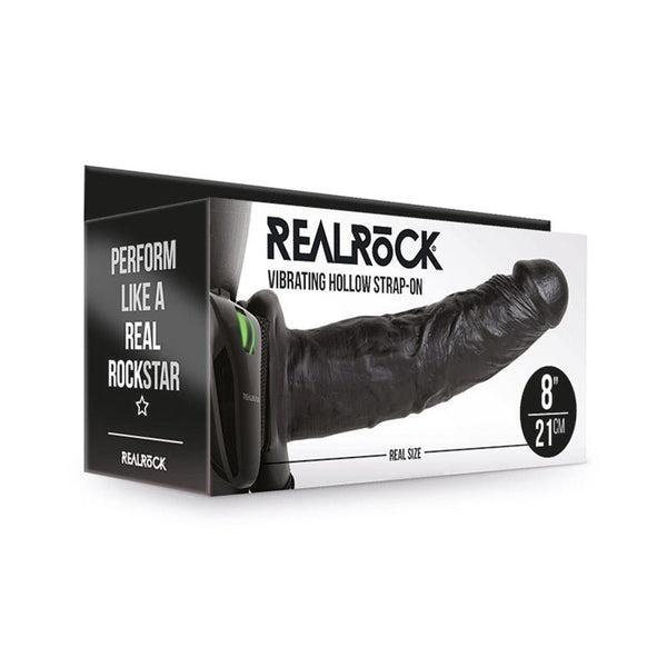 RealRock Realistic 8 in. Vibrating Hollow Strap - On Black - Royal Sins
