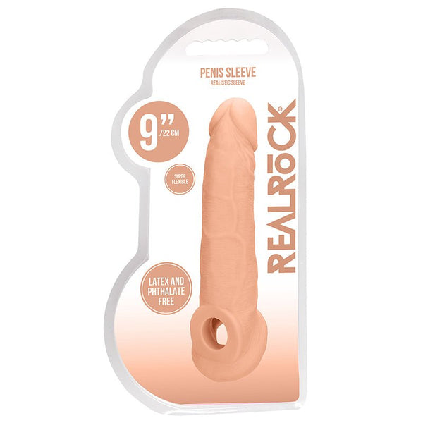 RealRock Realistic 9 in. Penis Sleeve Extender Sling Beige - Royal Sins
