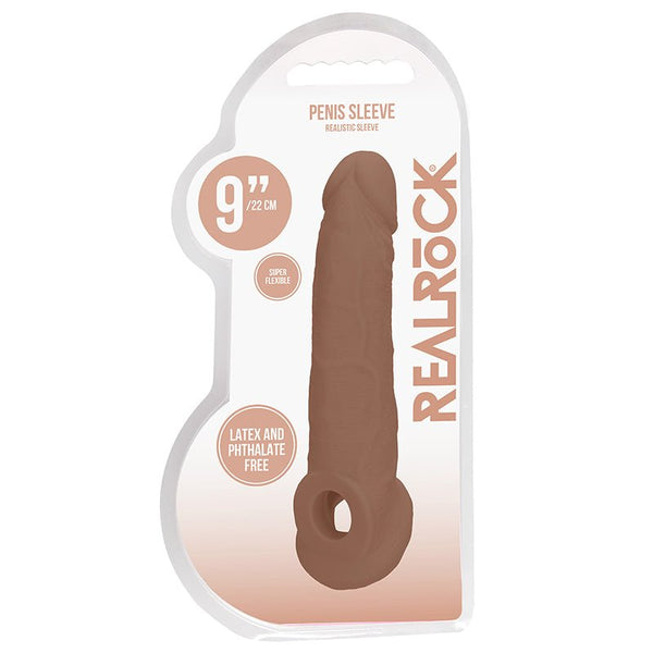 RealRock Realistic 9 in. Penis Sleeve Extender Sling Tan - Royal Sins