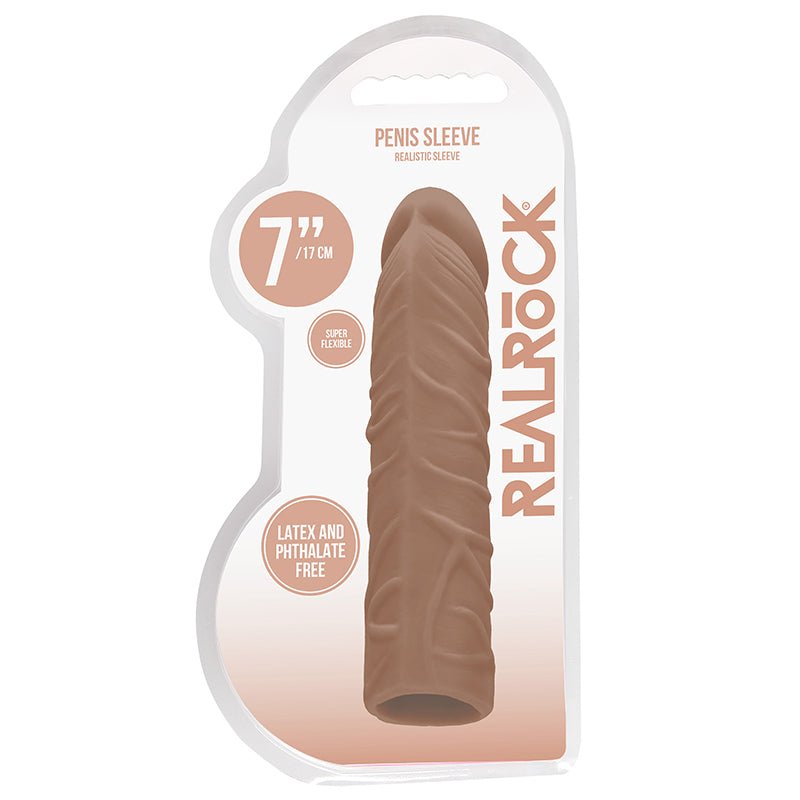RealRock Realistic Veiny 7 in. Penis Sleeve Extender Tan - Royal Sins