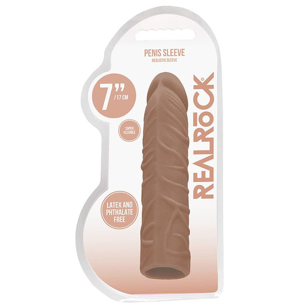 RealRock Realistic Veiny 7 in. Penis Sleeve Extender Tan - Royal Sins